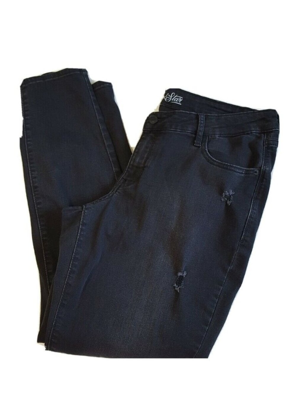 Old Navy Rockstar Jeans Women 16 Regular Black Destroyed Distressed Skinny Denim